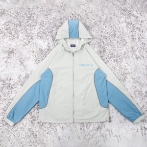 Chaqueta cortavientos con capucha de calle alta de invierno personalizada OEM, abrigo deportivo con cremallera completa para hombre, manga larga, impermeable, de nailon de secado rápido - Product Image 1