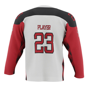 Maillot de hockey sur glace personnalisé en sergé bleu, vêtement de sport en polyester tendance, logo d'équipe, rayures sublimées, uniforme adulte anti-UV à séchage rapide - Product Image 6