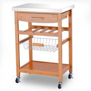 Modern <b>Oak</b> Mobile Kitchen Island Shelf 60x40x85cm with Wheels-KIB003 - Product Image 1