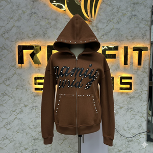 Top Sale Your Own Logo Best material Zipper Hoodie <b>Rhinestone</b> Zipup <b>Jacket</b> Acid Wash Vintage Washed Men Fleece Streetwear Hoodie - Product Image 5