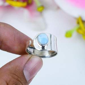 Anillo de declaración de mujer de Plata de Ley 925 al por mayor, nuevo diseño, ropa de boda, piedras preciosas de Larimar Natural, bisel, corte ovalado clásico - Product Image 2