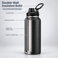 Bouteille isotherme en acier inoxydable E T EASYTAO, double paroi, sous vide, 2 couvercles, anti-fuite, pour le sport et les voyages