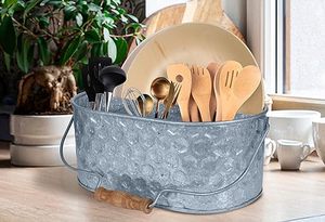 ที่วางช้อนส้อมโลหะชุบสังกะสีแฮนด์เมดพร้อมที่จับไม้ห้องครัวแคดดี้แคดดี้ Flatware - Product Image 2