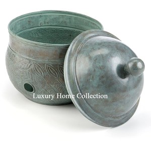 Nouveau pot de tuyau de sol de forme ronde pour les plantes et la fonction de stockage de bobine autocollant en émail de couleur verte appliqué à la main Look de designer - Product Image 2