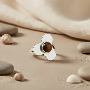 Bague en argent 925 avec œil de tigre et fleur pour femmes, bijoux élégants, cadeau - Product Image 1