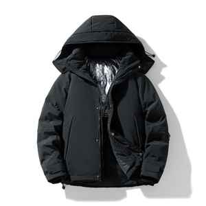 เสื้อแจ็กเก็ตขนเป็ดแบบเทคนิคสำหรับปีนเขากลางแจ้งมีฮู้ดทำจากไนลอนพร้อมคอตั้งผ้าแคนวาสผ้าติดโลโก้ด้านหน้า - Product Image 1