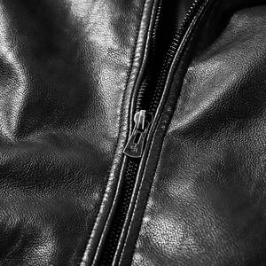 Veste décontractée d'hiver respirante de couleur unie pour hommes, vestes pour hommes, coupe décontractée, col montant, fermeture éclair sur le devant, veste en cuir - Product Image 3