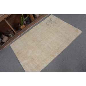 Alfombra turca de lana hecha a mano Beige Vintage 3'1X4'5 FT Classic área grande rectángulo abstracto Patchwork látex para uso en pasillo - Product Image 5