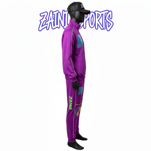 <b>Men</b> Tracksuit Premium 300 GSM Polyester Spandex Fabric <b>Purple</b> Green Panel Design Custom Heat Press Logo plus size Tracksuit - Product Image 3
