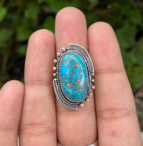 New Arrival Natural Blue Copper <b>Turquoise</b> <b>Ring</b> 925 Sterling Silver Bohemian Navajo Jewelry Handmade Gemstone Engagement Weddings - Product Image 1
