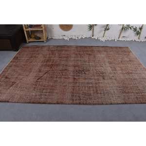 Alfombra turca Vintage de 5,7x9 pies, tejido plano de lana marrón, respaldo de látex, área grande para decoraciones de sala de estar con Patchwork - Product Image 3