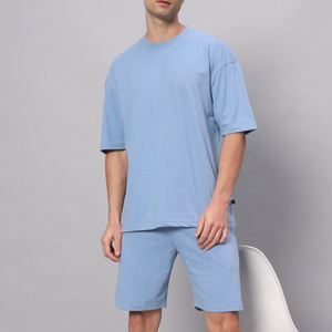Ensemble deux pièces d'été pour hommes T-shirt et short en coton et polyester tissés en maille - Product Image 1