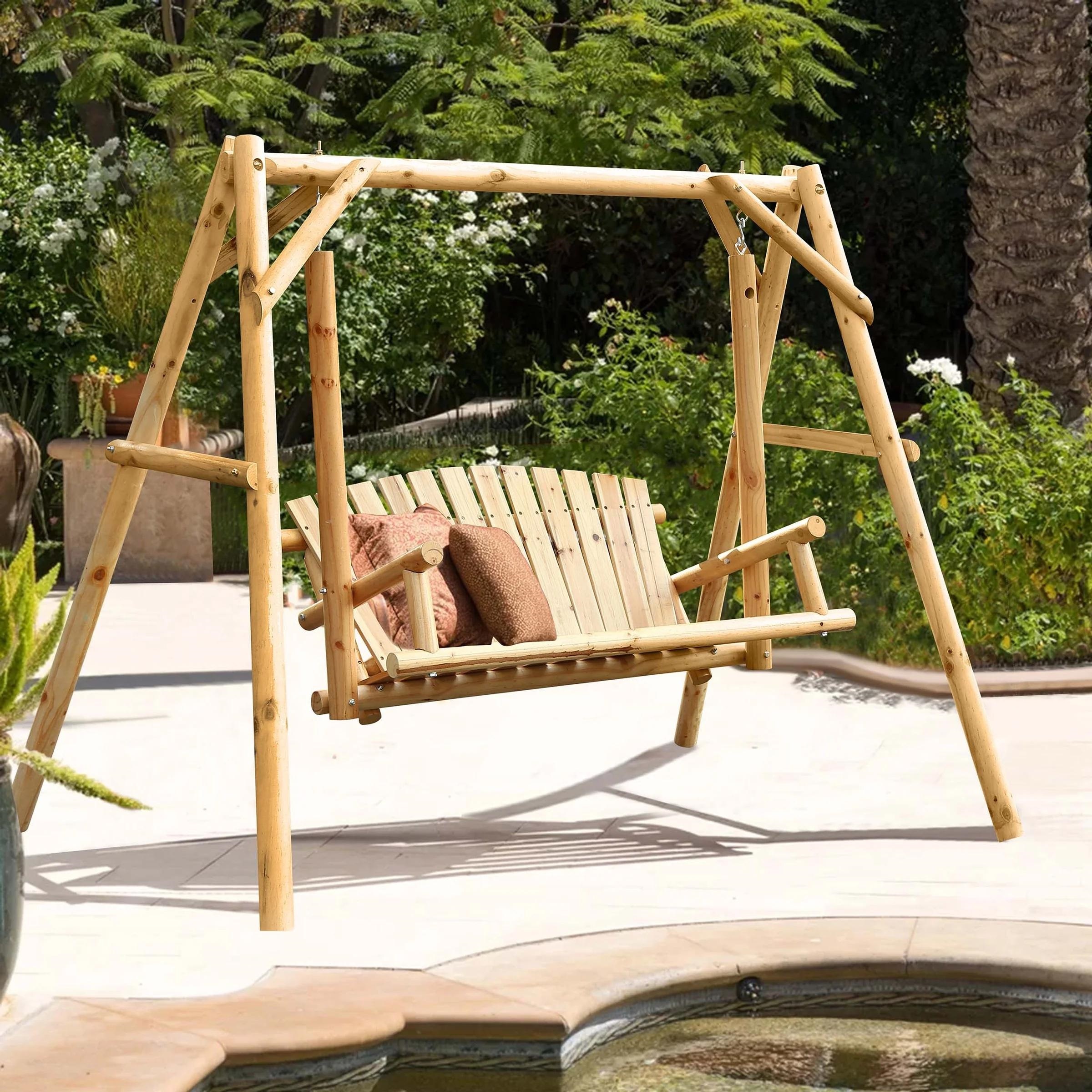 Balançoire en bois 50 kg - Balançoire en bois avec coussin en éponge - Balançoire pour jardin et intérieur - Balançoire en bois avec tapis en éponge - Pour enfants - Extérieur - Swing