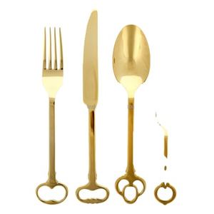 Ensemble de 4 couverts en acier de qualité alimentaire avec poignée en laiton, couverts de cuisine et cuillères à thé et café portables et jetables - Product Image 3