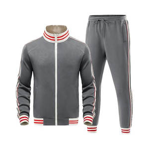 ชุดวอร์มเล่นกีฬาสำหรับผู้ชายเสื้อวอร์มผ้าฟลีซสองชิ้นมีแถบด้านข้างสำหรับฝึกซ้อมและฟิตเนสสีเทา - Product Image 1