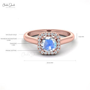 เครื่องประดับ2024ขนาด6มม. แหวนพลอยมูนสโตนสีรุ้งธรรมชาติ14K ประดับเพชรรัศมีวงแหวนแต่งงานสุดหรู - Product Image 6