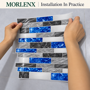 MORLENX - Adhesivos Decorativos 3D con Aspecto de Mármol Azul Cobalto Gris, Azulejos Autoadhesivos para Decoración de Paredes de Cocina - Product Image 5