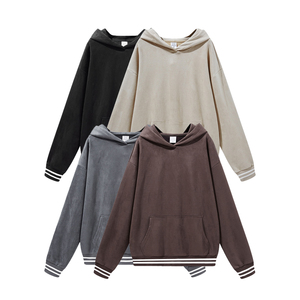 เสื้อผ้าแนวสตรีทสำหรับฤดูใบไม้ร่วงและฤดูหนาวคุณภาพสูงเสื้อมีฮู้ดสำหรับผู้ชายและผู้หญิงเสื้อฮู้ดหนังกลับโอเวอร์ไซส์ - Product Image 1
