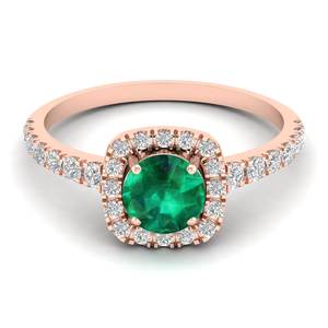 Bague de fiançailles halo en or massif 14 carats REYES personnalisée, certifiée IGI, diamant rond classique, 0,84 carat, pierre précieuse émeraude - Product Image 6