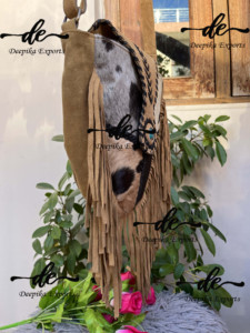 Sac à main à franges en cuir de vache véritable, sac à bandoulière en pierre à usages multiples, sacs élégants pour femmes - Product Image 2