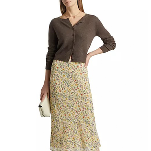 Automne hiver élégant marron confortable tricoté bouton à manches longues haut court femmes décontracté tenue de bureau à la mode impression décoration taille libre - Product Image 3