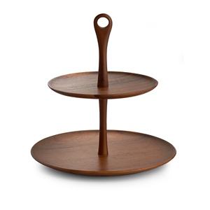Support à gâteau en bois artisanal à 2 étages pour une présentation élégante des desserts avec une poignée solide, parfait pour les fêtes et la décoration de la maison - Product Image 1