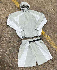 Custom Lightweight Nylon Tracksuit Windbreaker Short Set Reflective Zip Up Polyester Contrast Desig - Product Image 5