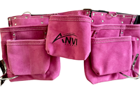 Tablier de charpentier ANVI en cuir pleine fleur rose, haute qualité, 11 poches, réglable, robuste, boucle à dégagement rapide, sac à outils OEM