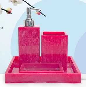 Juego de Baño de Cinco Piezas, Redondo, Rosa, Moderno y Ecológico de Resina, Jabonera, Dispensador de Jabón, Portacepillos de Dientes - Product Image 5