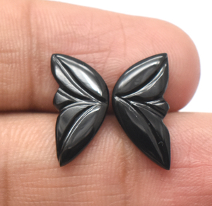Pares de mariposa de piedras preciosas de ágata negra natural, cristal tallado, piedra preciosa de ónix de 17X8mm, mariposa tallada a mano de lujo 4,55 Cts - Product Image 1