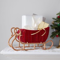 Ornements en rotin de luxe tissé à la main naturel décoré traîneau de Noël avec emballage cadeau personnalisé fournitures de fête