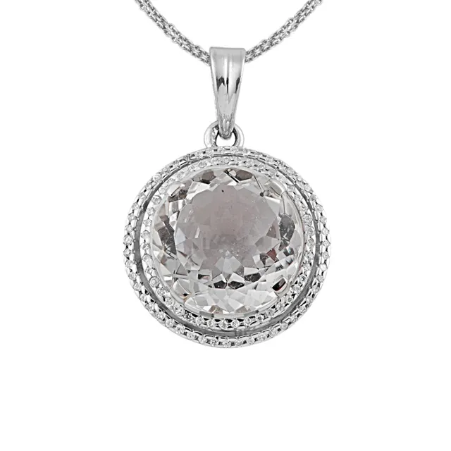 Pur argent sterling 925 en cristal pierre précieuse goujon avec pendentif blanc CZ cadeau bijoux à la mode cadeau pendentif unisexe en pierre à la mode