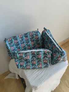 CLASSIC ART & CRAFT <b>Set</b> of 3 Cotton Floral Print Makeup Bags with Zipper Closure Lightweight <b>Travel</b> Cosmetic Organizer Rajasthan - Product Image 2