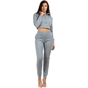 Embroidery Printing Custom Logo High Quality Winter Women Sweat Suit Hoodie <b>Jogger</b> Set Top Fleece Heavyweight <b>Cropped</b> Casual - Product Image 3