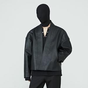 2024 nouvelle veste en cuir sans col pour hommes à la mode manteau en toile à manches longues ample avec personnalité de Style sombre - Product Image 2