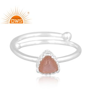 Último diseño de plata de ley fina piedra lunar melocotón Natural piedra preciosa anillo apilable joyería personalizada para mujer regalo para ella - Product Image 3
