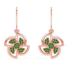 Boucles d'oreilles pendantes CLARA en argent sterling 925, forme géométrique fleurie, pour mariages et soirées, avec pierre principale diamant et perle, finition or - Product Image 1