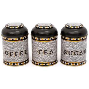 Dia 90x100 mm Metal <b>Canister</b> <b>Set</b> (<b>Set</b> of 3) with Dome Lids Geometric Mosaic Pattern Mosaic Design - Product Image 1