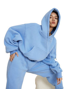 <b>Womens</b> Crop Top Hoodie and Joggers Set Wholesale Hoodies and <b>Sweat</b> <b>Pants</b> Set Manufacturers - Product Image 6