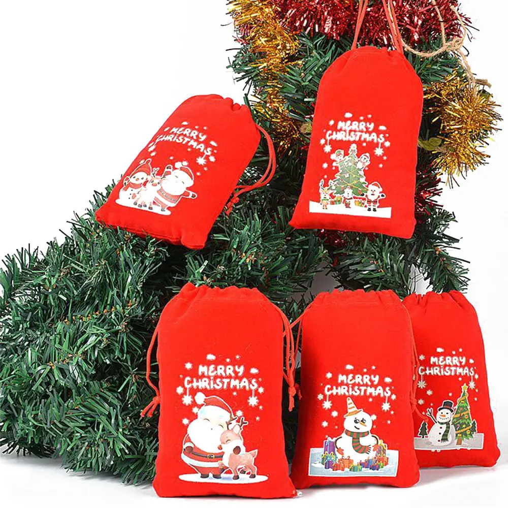 Wholesale Christmas Brushed Candy Tote Bags Christmas Stocking Gift Bags Velvet Fabric Drawstring Christmas Bags