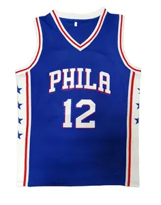 Grosir murah Philadelphia Jersey basket 100% poliester dijahit bordir 12 # seragam Jersey basket pria