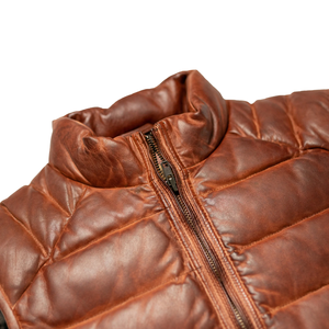 Gilet matelassé en cuir véritable imperméable et écologique pour homme, sans manches, en duvet, chaud pour l'hiver, avec fermeture éclair - Product Image 3