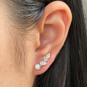 Boucles d'oreilles grimpantes en argent sterling avec moissanite ronde et taille poire, plaquées or rhodié, clous de luxe pour mariage, fête, fiançailles, cadeau - Product Image 4