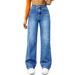 2025 Wholesale Custom Logo Straight Leg <b>Jeans</b> for Women High <b>Waisted</b> Wide Leg Loose Micro <b>Elastic</b> Boyfriend Denim Pant oem - Product Image 2