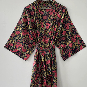 Kimono de algodón indio Unisex, bata de baño rosa con estampado Floral, bata de baño, cubierta de Bikini, temporada de invierno de algodón 100% - Product Image 1