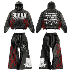 ชุดวอร์มผู้ชายผ้าคอตตอนหนานุ่มสไตล์วินเทจแบบ OEM พร้อมซิปประดับคริสตัลและกางเกงจ็อกเกอร์เข้าชุดสไตล์สตรีทแวร์ - Product Image 2