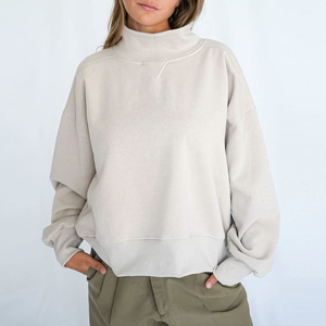 2025 Fall Winter Custom Women Mock <b>Neck</b> Sweatshirt Fleece Relaxed Fit Sweater Top Pullover - Product Image 1