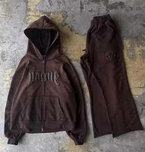 เสื้อฮู้ดทรงหลวมและกางเกงวอร์มสำหรับผู้ชายผ้าคอตตอนขนแกะ100% โอเวอร์ไซส์คุณภาพสูง - Product Image 2