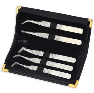 Kit de pinces à épiler d'extension de cils en gros outils de beauté ensemble de pinces à épiler pointues droites incurvées avec étui en cuir PU - Product Image 1