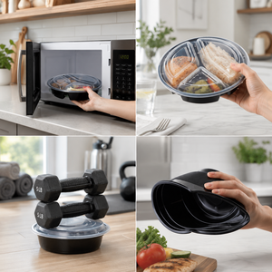 Bol à nouilles 3H 50oz avec couvercle (Noir/Blanc) (150 sets/300 pièces) – Idéal pour la préparation de repas, les plats à emporter, les micro-ondes, la restauration et les food trucks - Product Image 5
